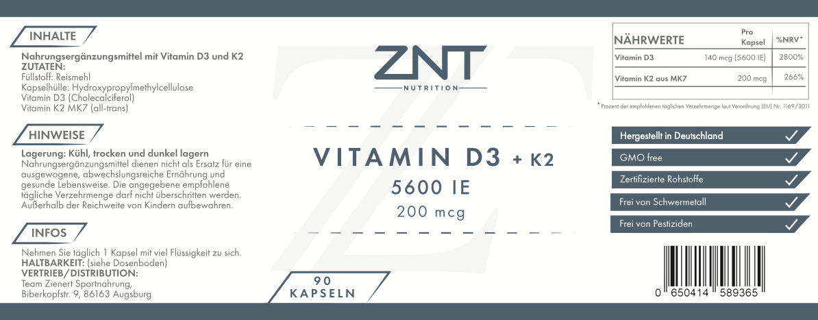 Vitamin D3 + K2 - ZNT Nutrition